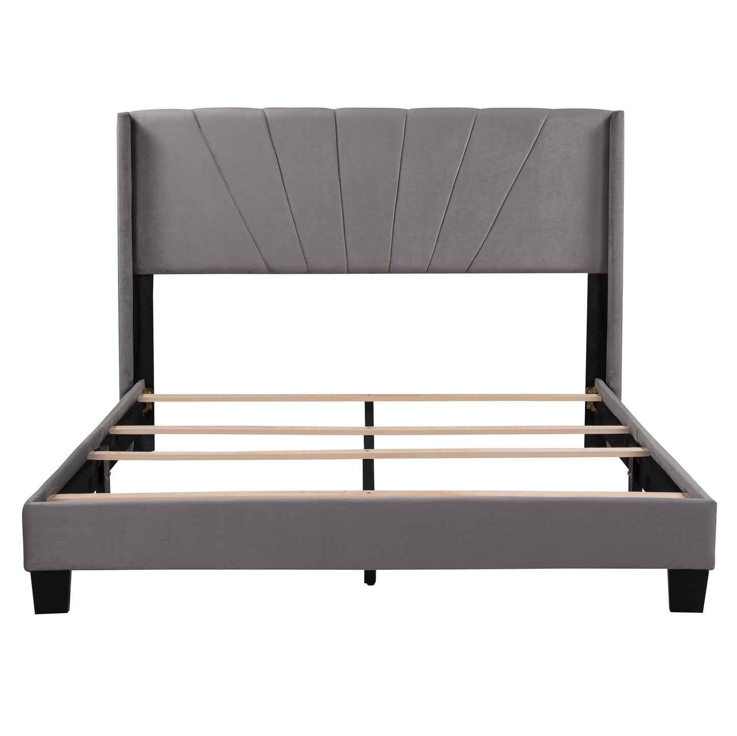 queen size velvet upholstered platform bed, grey