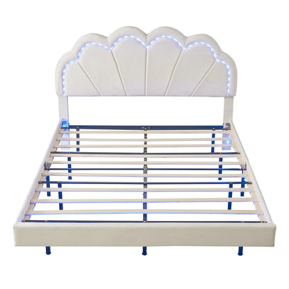Upholstered LED Platform Bed with Storage Ottoman