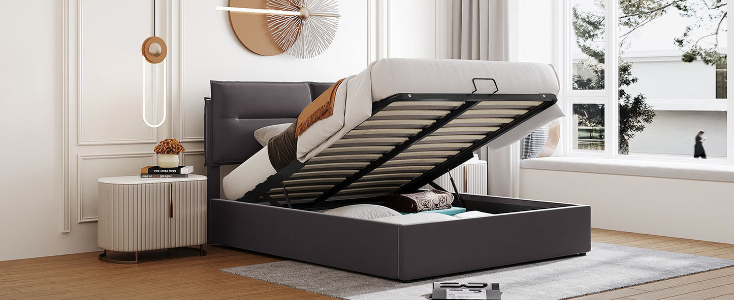 upholstered platform bed with a hydraulic storage system