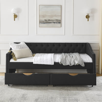 Upholstered Tufted Sofa Bed with drawers in black