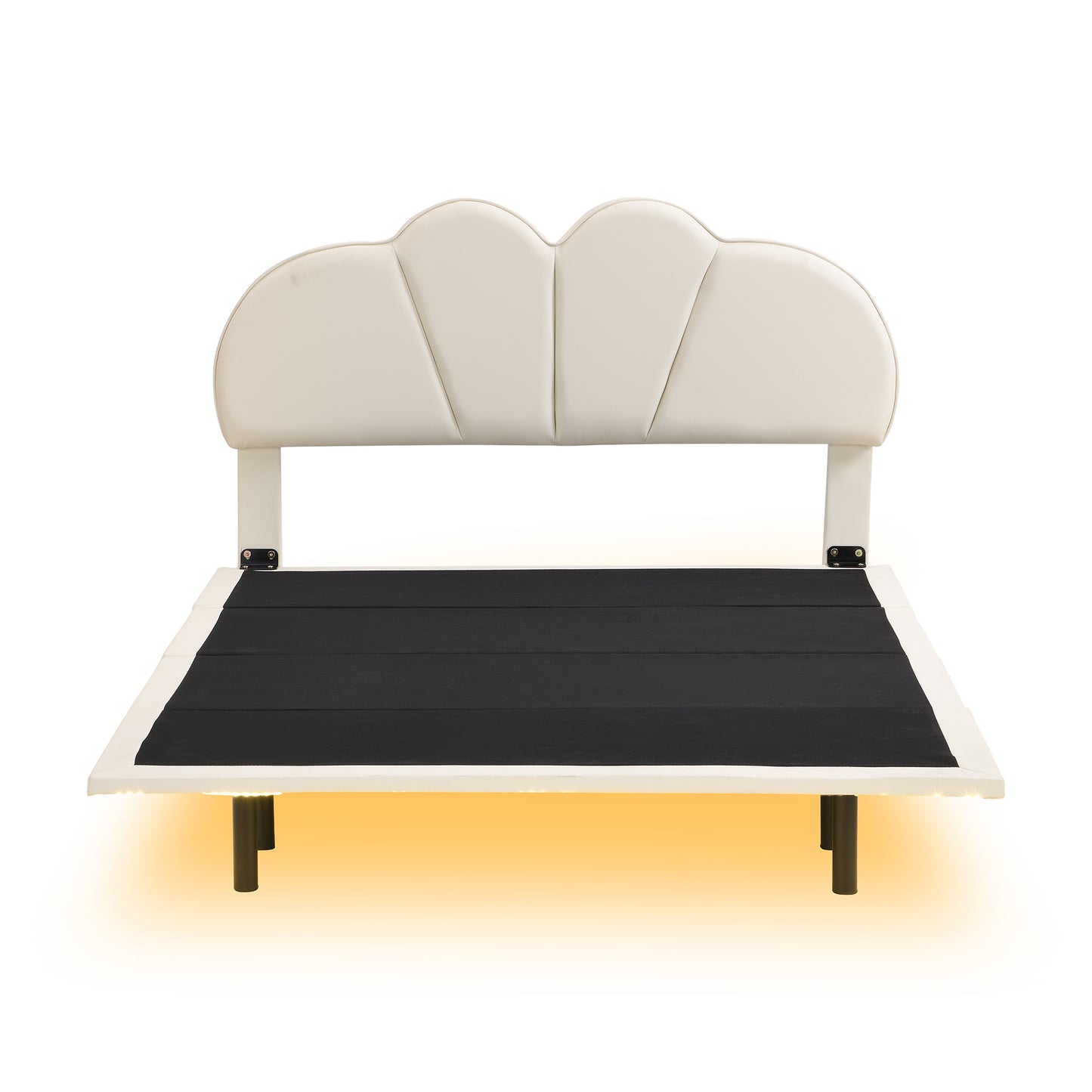 upholstery led floating bed with pu leather headboard
