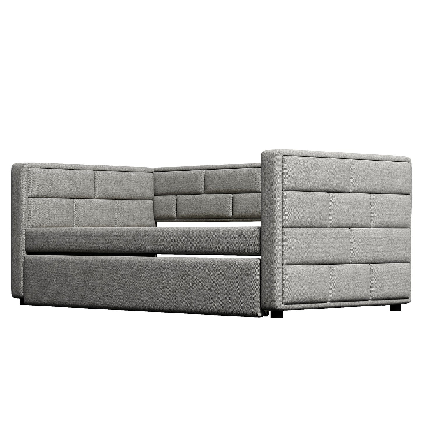 upholstered bed with padded back, gray