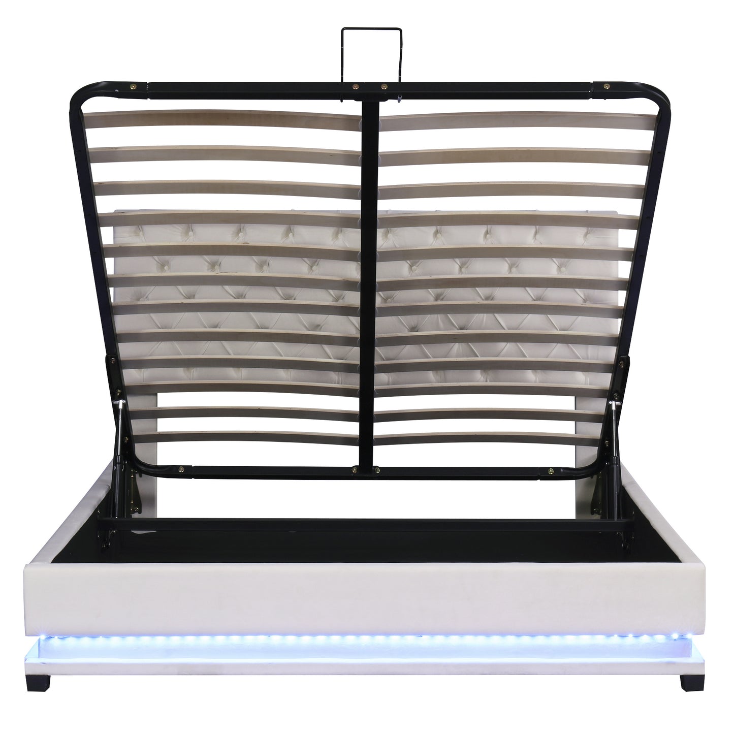 kaylie upholstered platform bed with storage & adjustable tufted headboard and led light