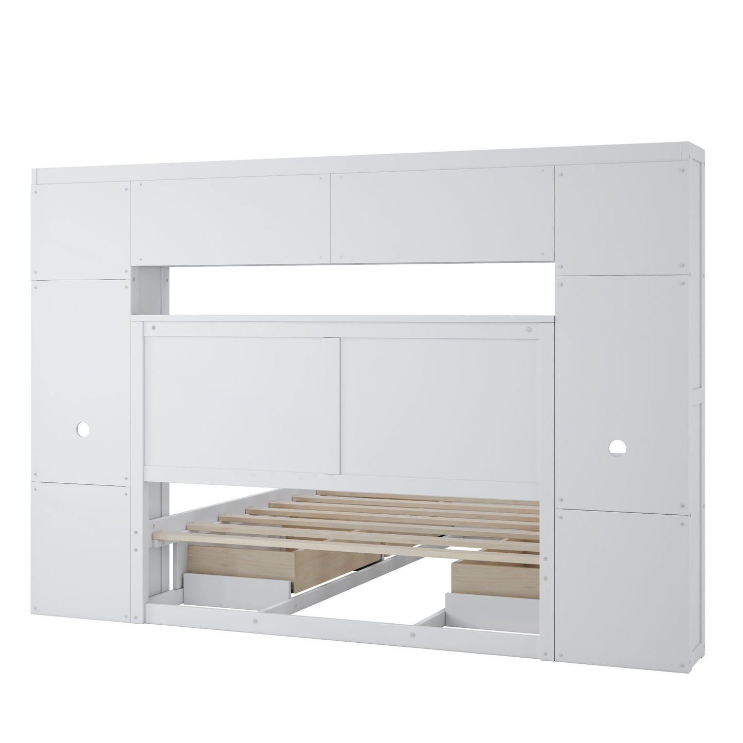 elegant and functional bed with 4 drawers and all-in-one cabinet and shelf, white
