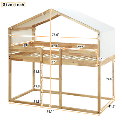 Twin Over Twin Bunk Bed Wood Bed with Tent