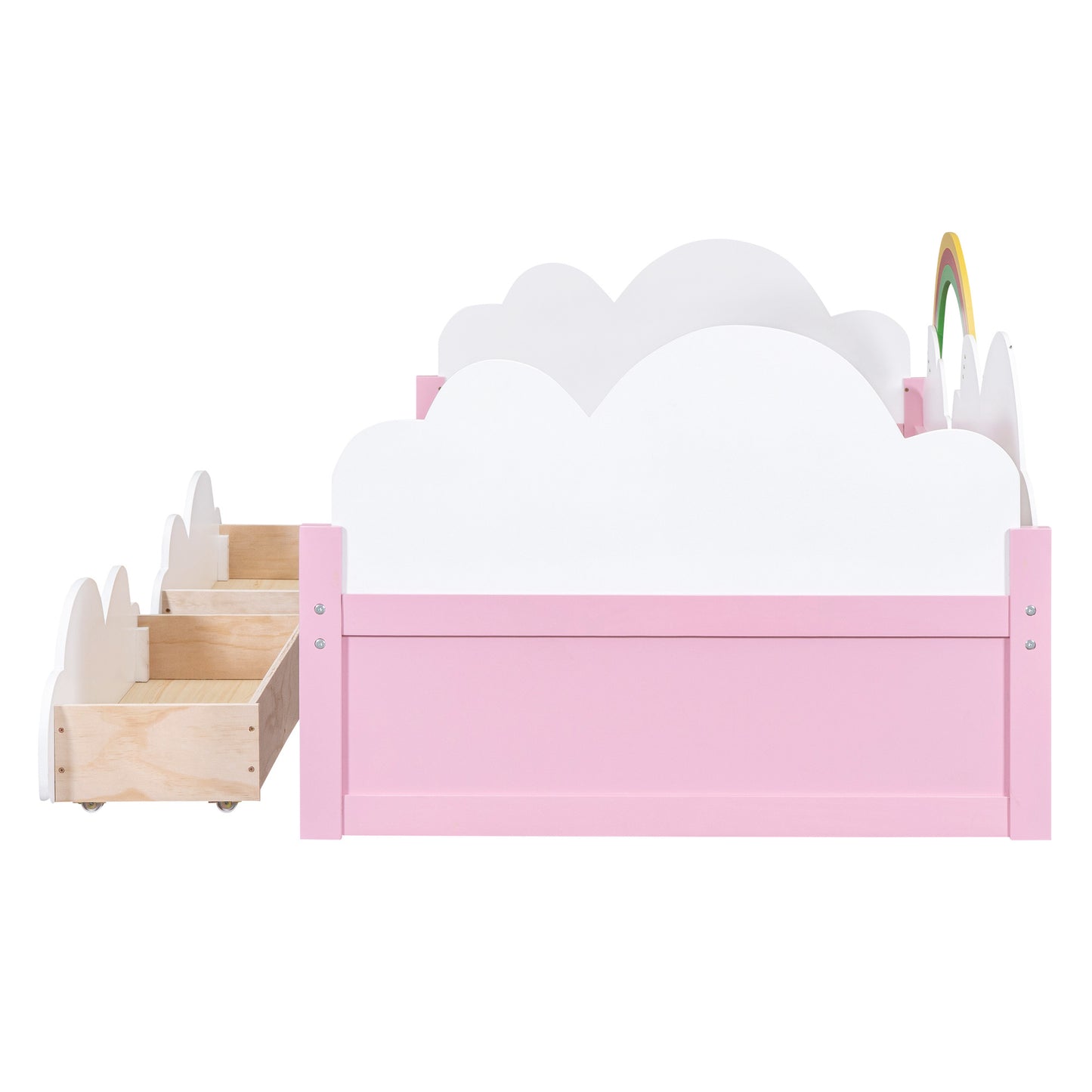 twin size bed with clouds and rainbow decor