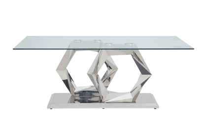 ACME Gianna Dining Table, Clear Glass & Stainless Steel