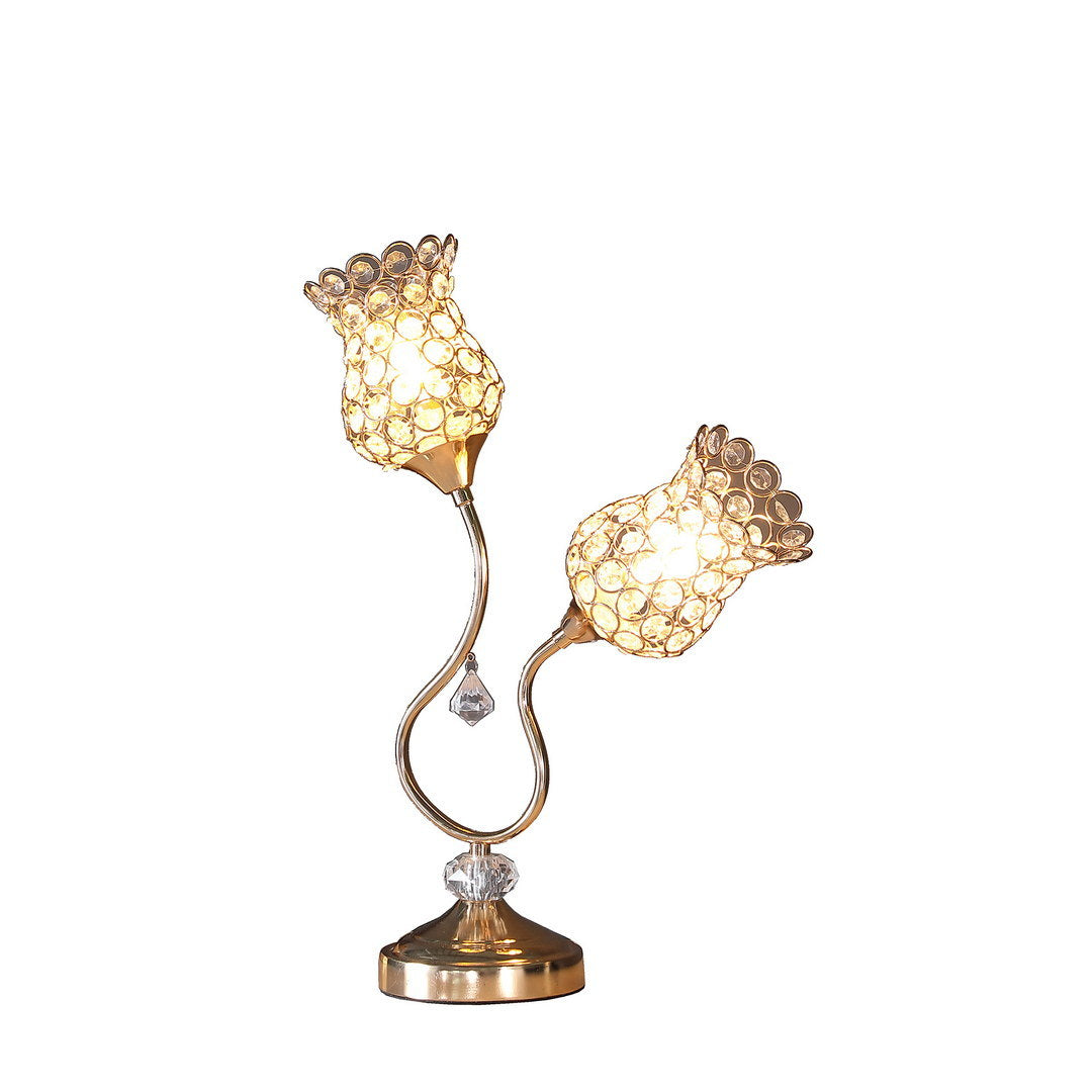 18.75" rose gold 2-floral trumpet glam metal table lamp