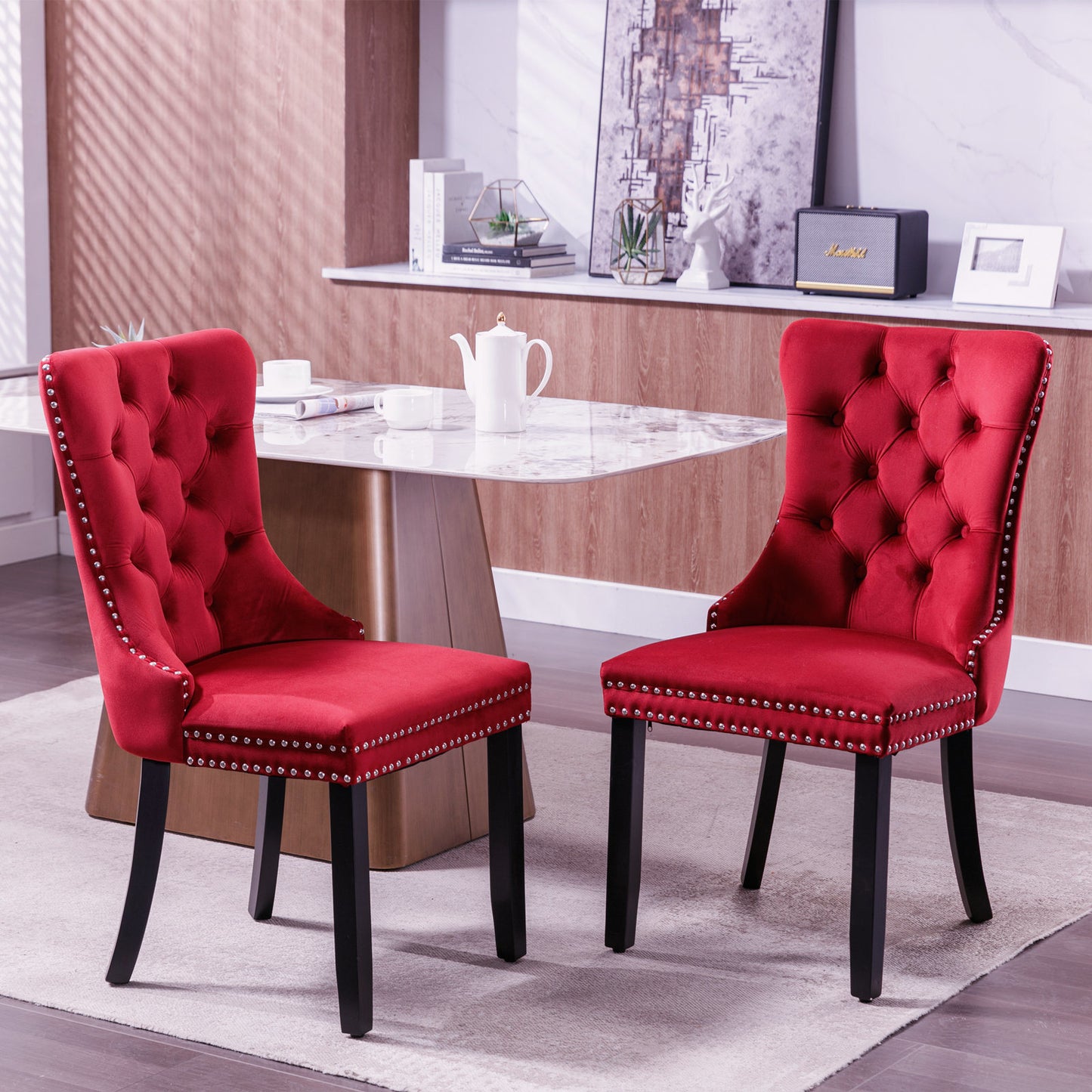 nikki collection modern high-end tufted dining chairs 2-pcs set, wine red