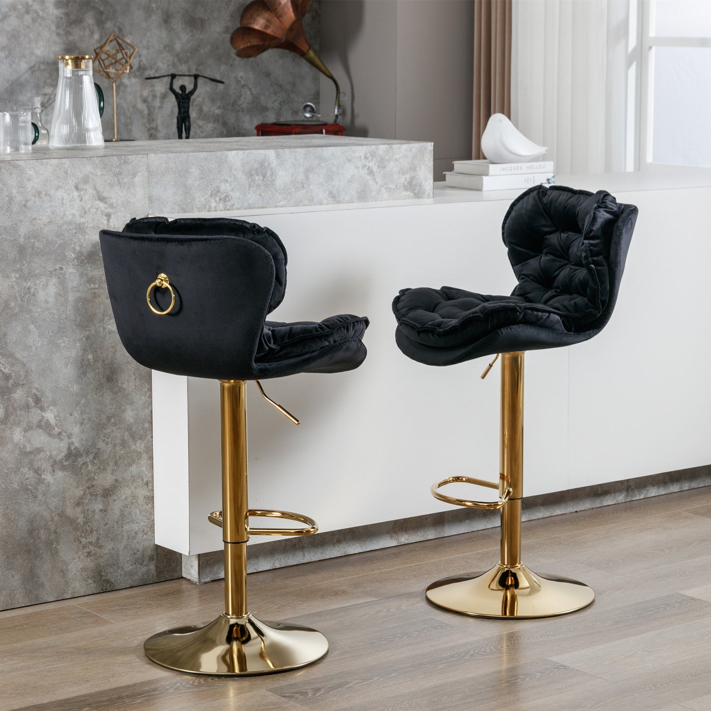 swivel bar stools set of 2, velvet black