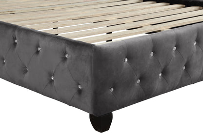 Sophia Modern style Crystal Tufted Queen Bed made with wood in Gray