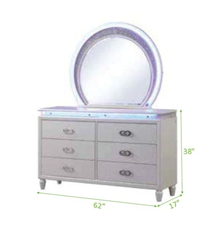 Perla 6 Drawer LED Dresser Made with Wood in Milky White