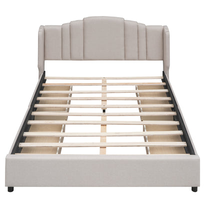 Mie Upholstered Platform Bed with Wingback Headboard and 4 Drawers