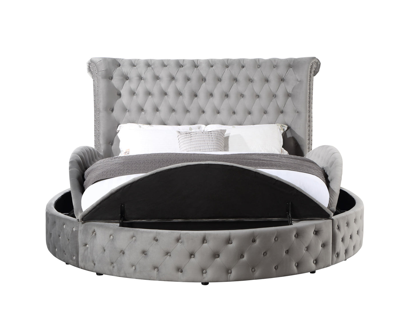 acme gaiva queen bed w/storage, gray velvet