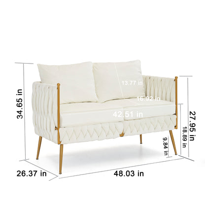 2 Pieces Velvet Sofa Couch Set, Cream White Velvet