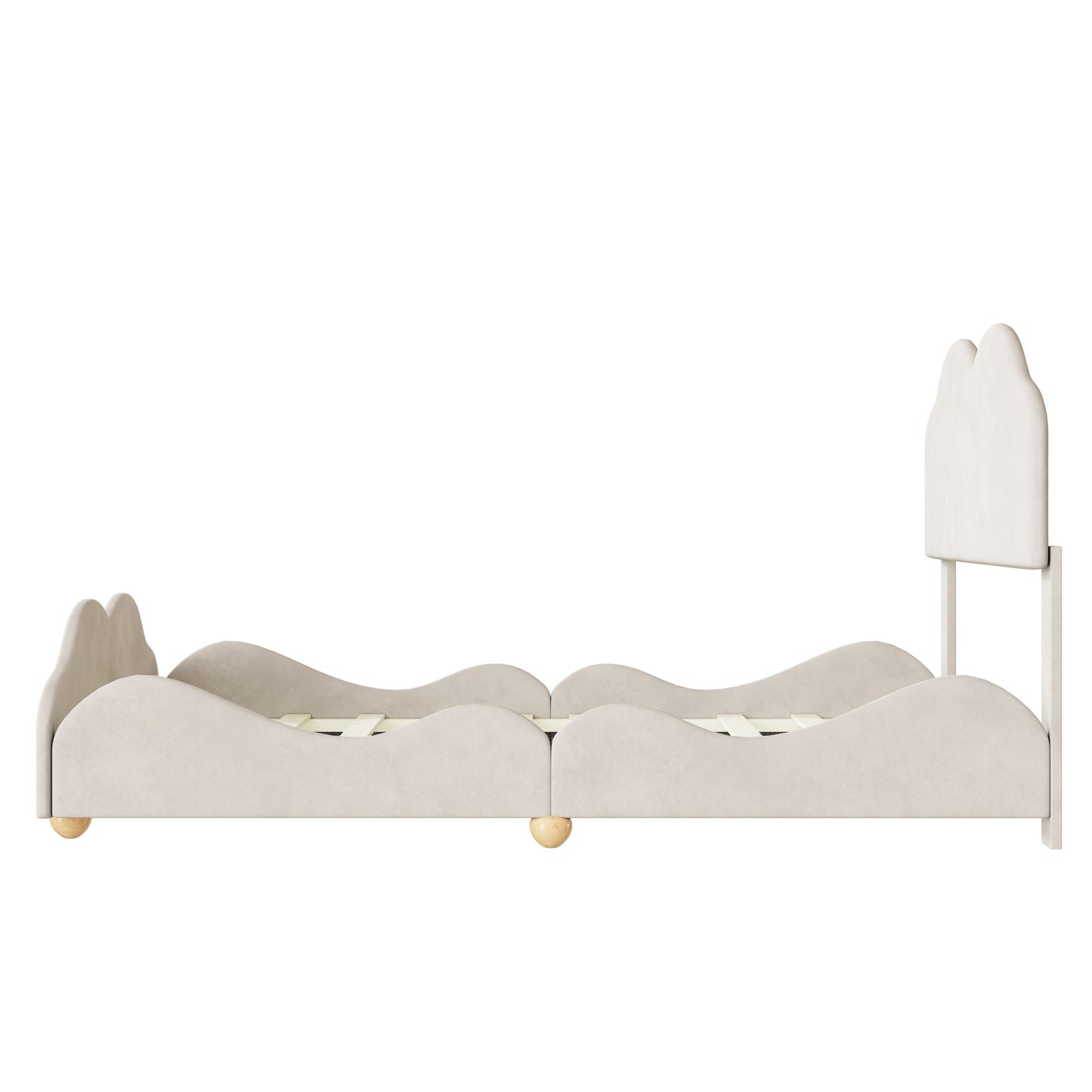 upholstered bed with cloud shaped bed board, beige