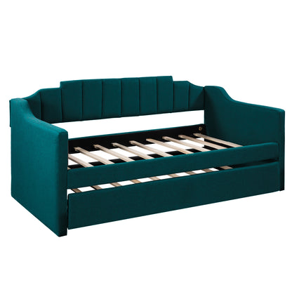 Upholstered Twin Bed with Trundle, Green