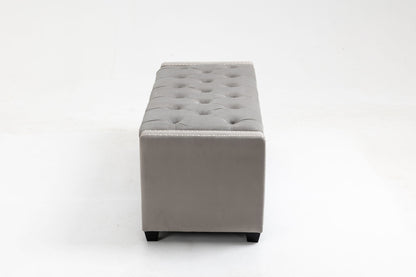 Set of 3 47.5" Wide Upholstered Storage Ottoman with Tufted Top and Solid Wood Legs Gray