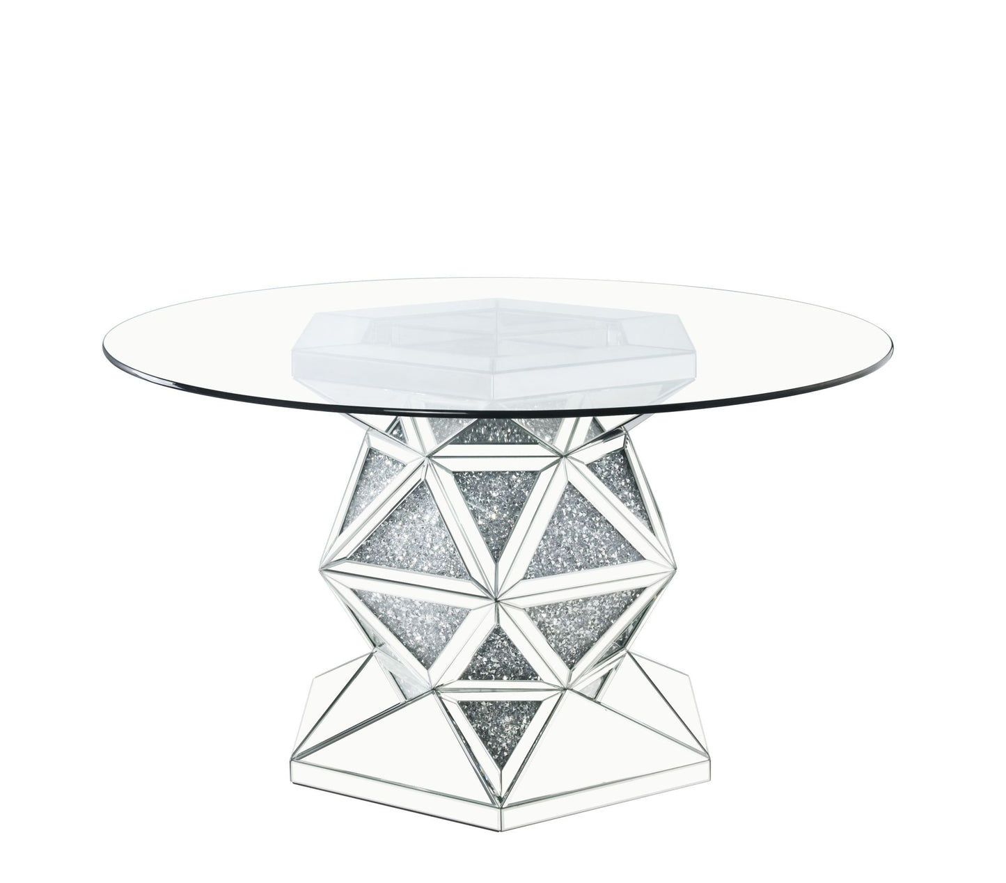 acme noralie dining table, mirrored & faux diamonds