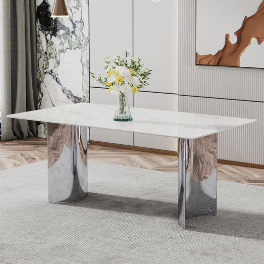 Zara Marble Dining Table, Silver