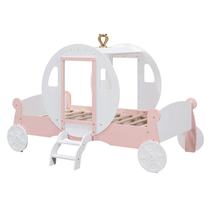 Princess Carriage Bed with Crown ,White+Pink