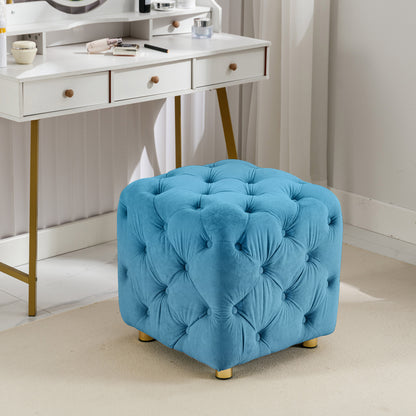 Blue Modern Velvet Upholstered Ottoman