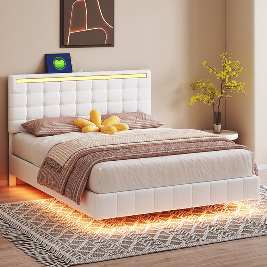Floating Bed Frame with LED Lights and USB Charging #5