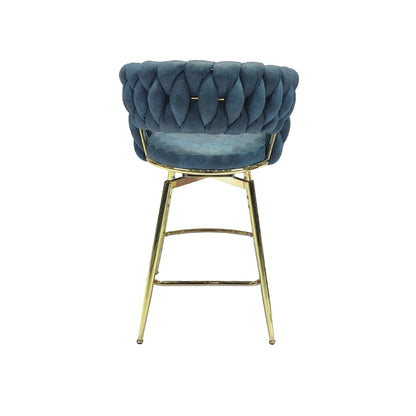 Bar Chair Suede Woven Bar Stool Set of 4, Blue