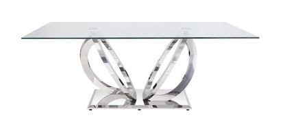 ACME Finley Dining Table, Clear Glass & Mirrored Silver Finish