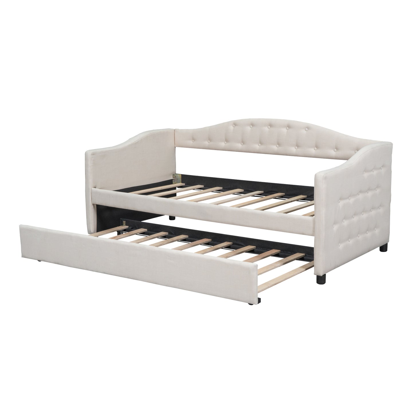 vogue upholstered bed with trundle, beige