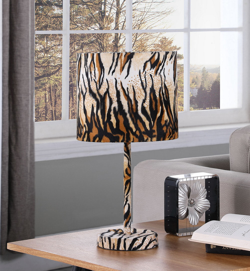 19.25" faux suede tiger print metal table lamp