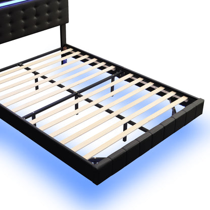 Floating Bed Frame with LED Lights and USB Charging #3