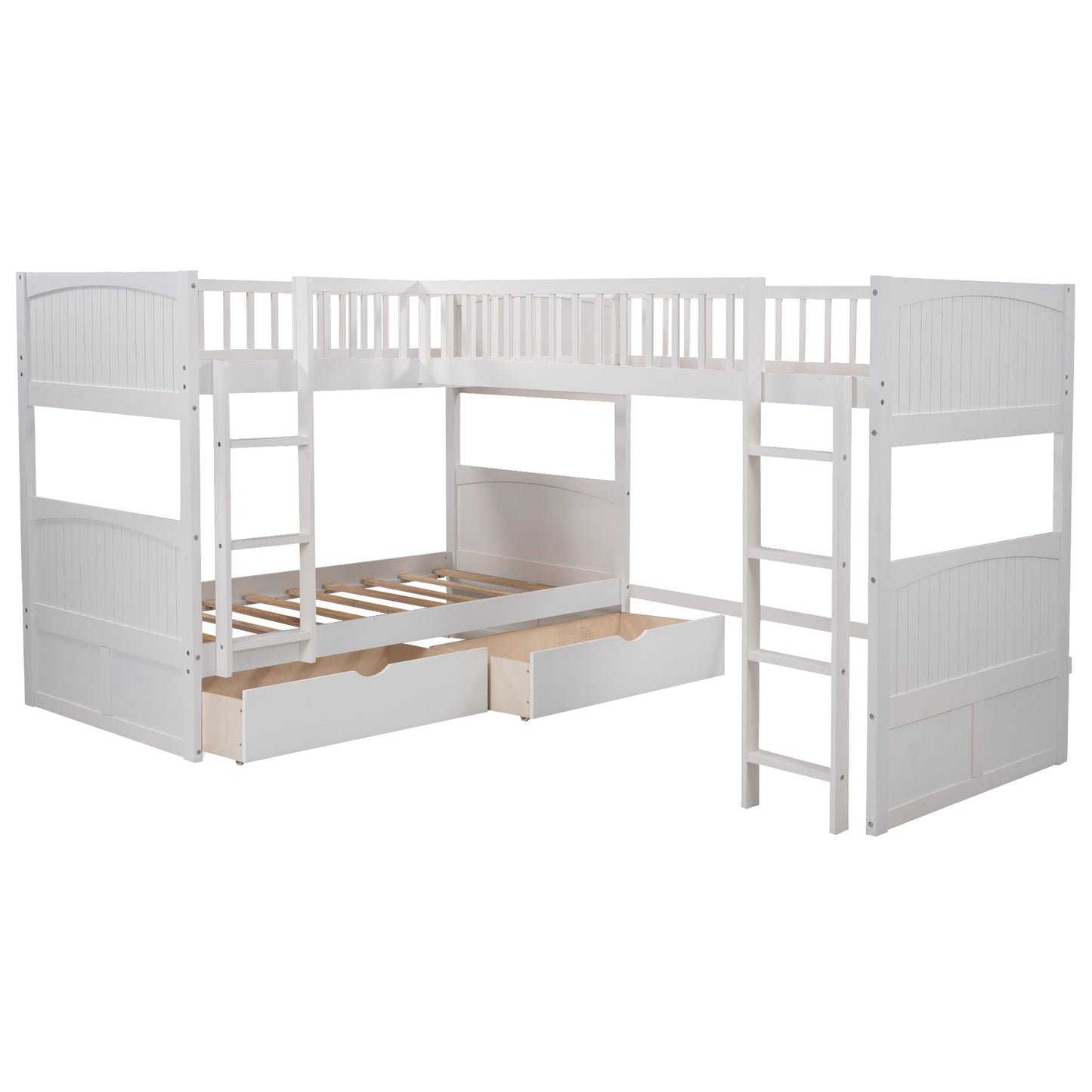 twin size bunk bed with a loft bed attached and two drawers, gray