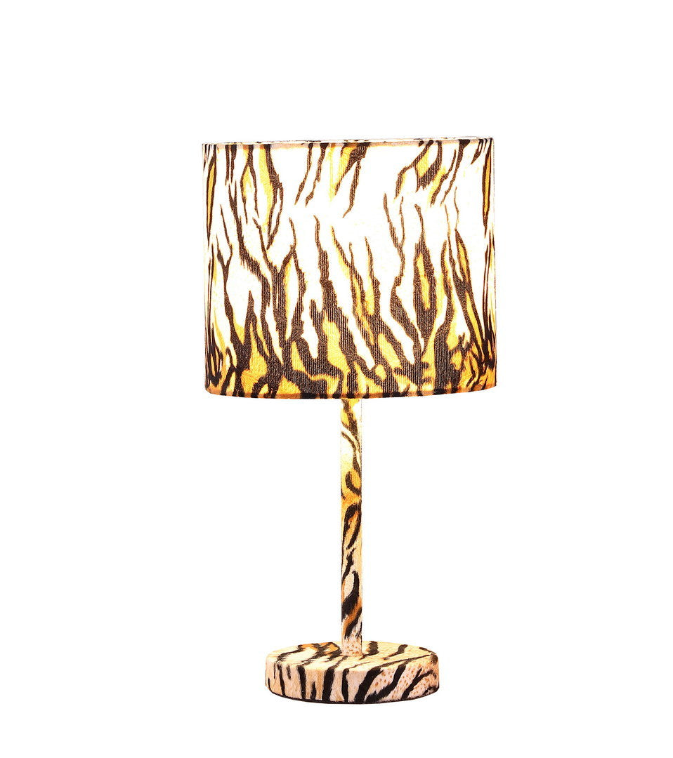 19.25" faux suede tiger print metal table lamp