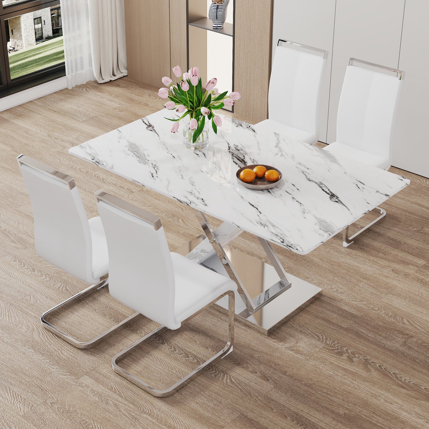 marble textured glass dining table