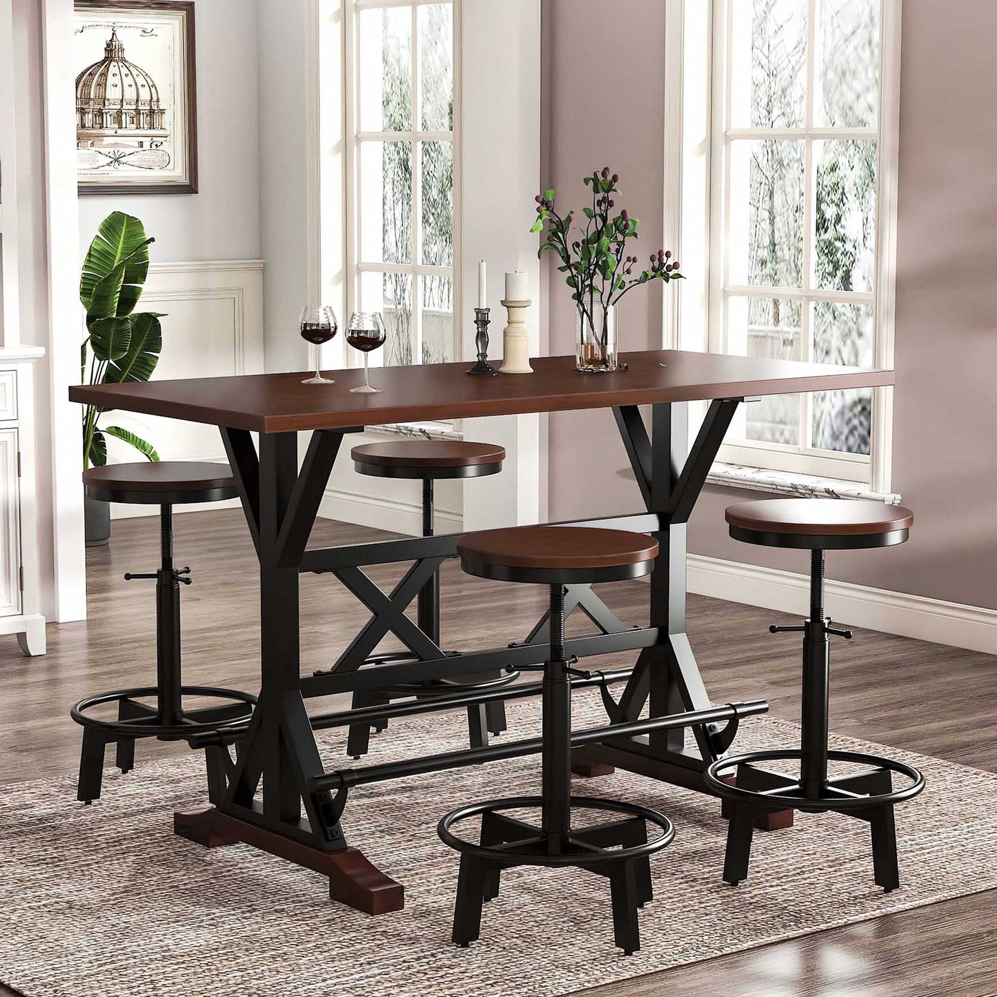 5-piece dining table set, 59" wooden