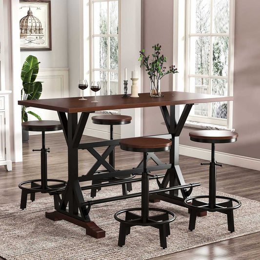 5-Piece Dining Table Set, 59" Wooden