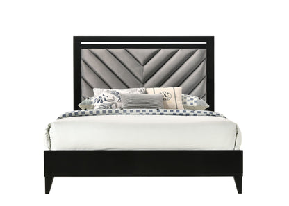 ACME Chelsie Queen Bed• Gray Fabric & Black Finish