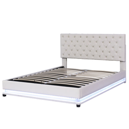 Kaylie Upholstered Platform Bed with Storage & Adjustable Tufted Headboard and LED Light
