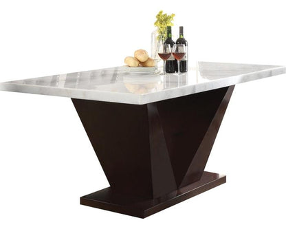 ACME Forbes Dining Table in White Marble & Walnut