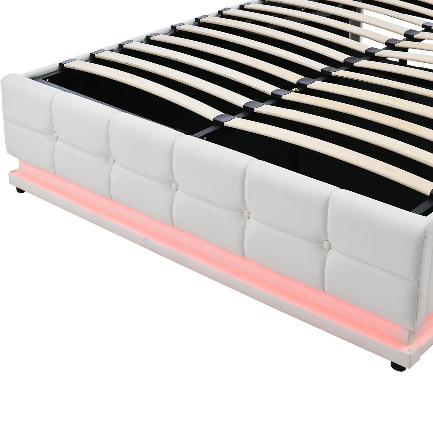 tufted upholstered platform bed with hydraulic storage system, led lights, and usb charger, black
