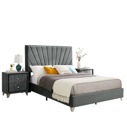 B108 Queen bed with two nightstands, + metal legs with Electroplate