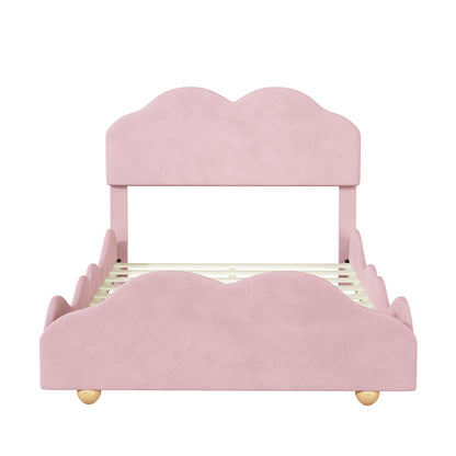 Upholstered Bed with Cloud Shaped bed board, Light Pink