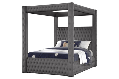 Monica luxurious Four-Poster Full Bed Made with Wood in Gray