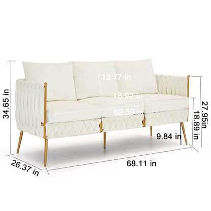 3 Piece Modern Velvet Upholstered Set, Cream White Velvet