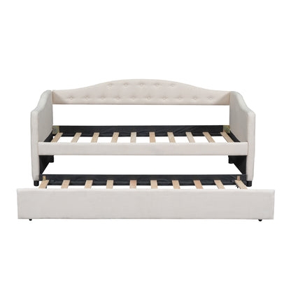 Vogue Upholstered Bed with Trundle, Beige