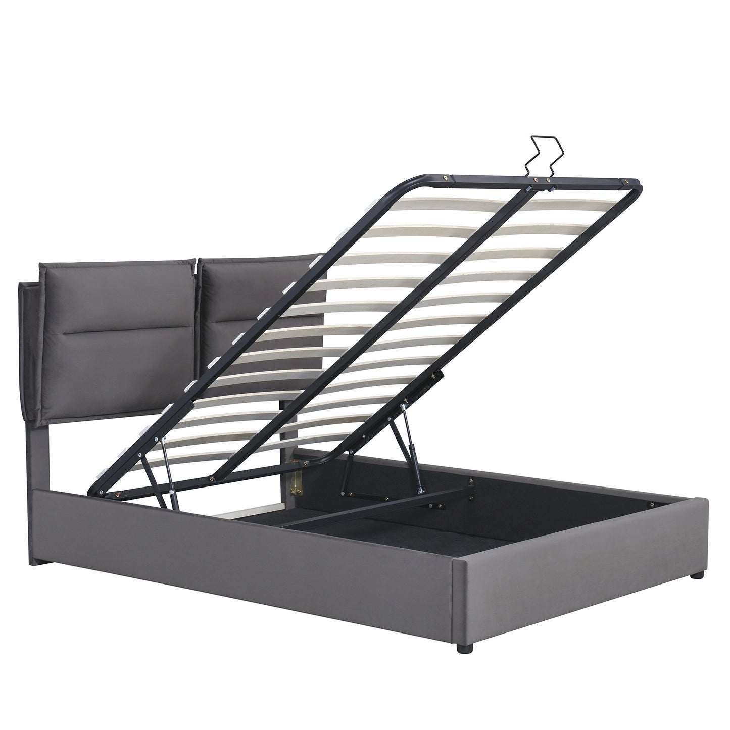 upholstered platform bed with a hydraulic storage system