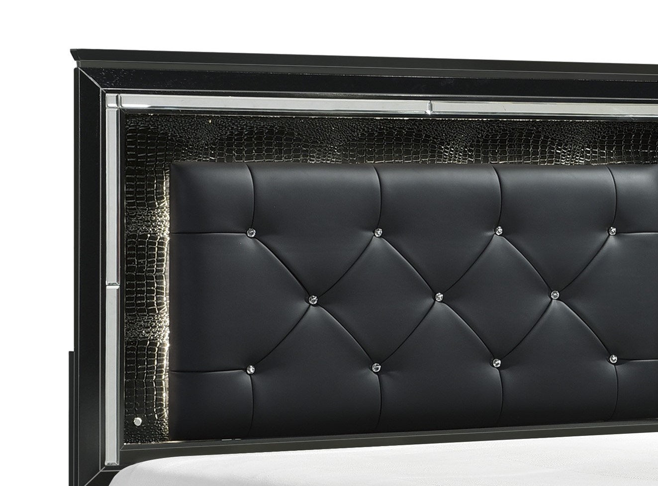 black finish upholstered button-tufted queen size bed led headboard