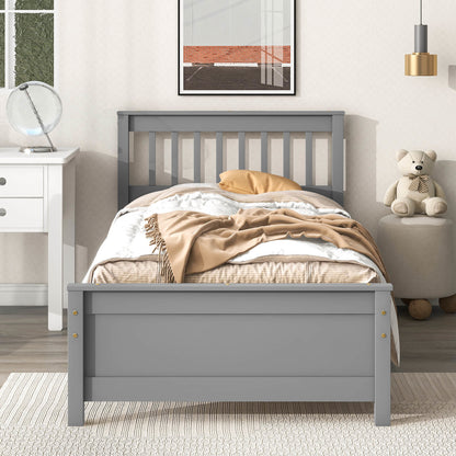 Twin Bed with Headboard & Nightstand, Grey