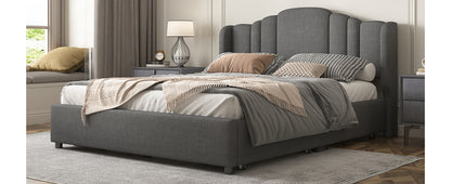 Mie Upholstered Platform Bed with Wingback Headboard and 4 Drawers